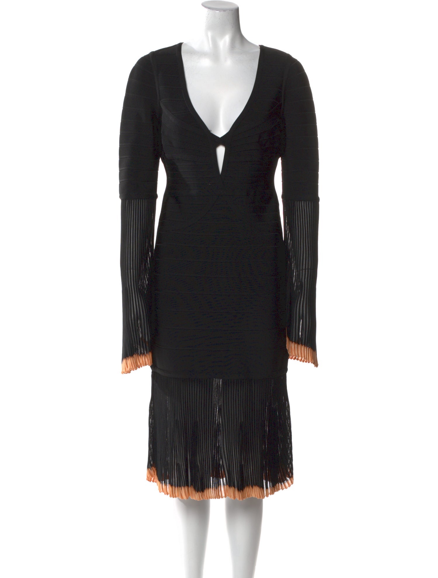 Herve Leger V-Neck Knee-Length Dress