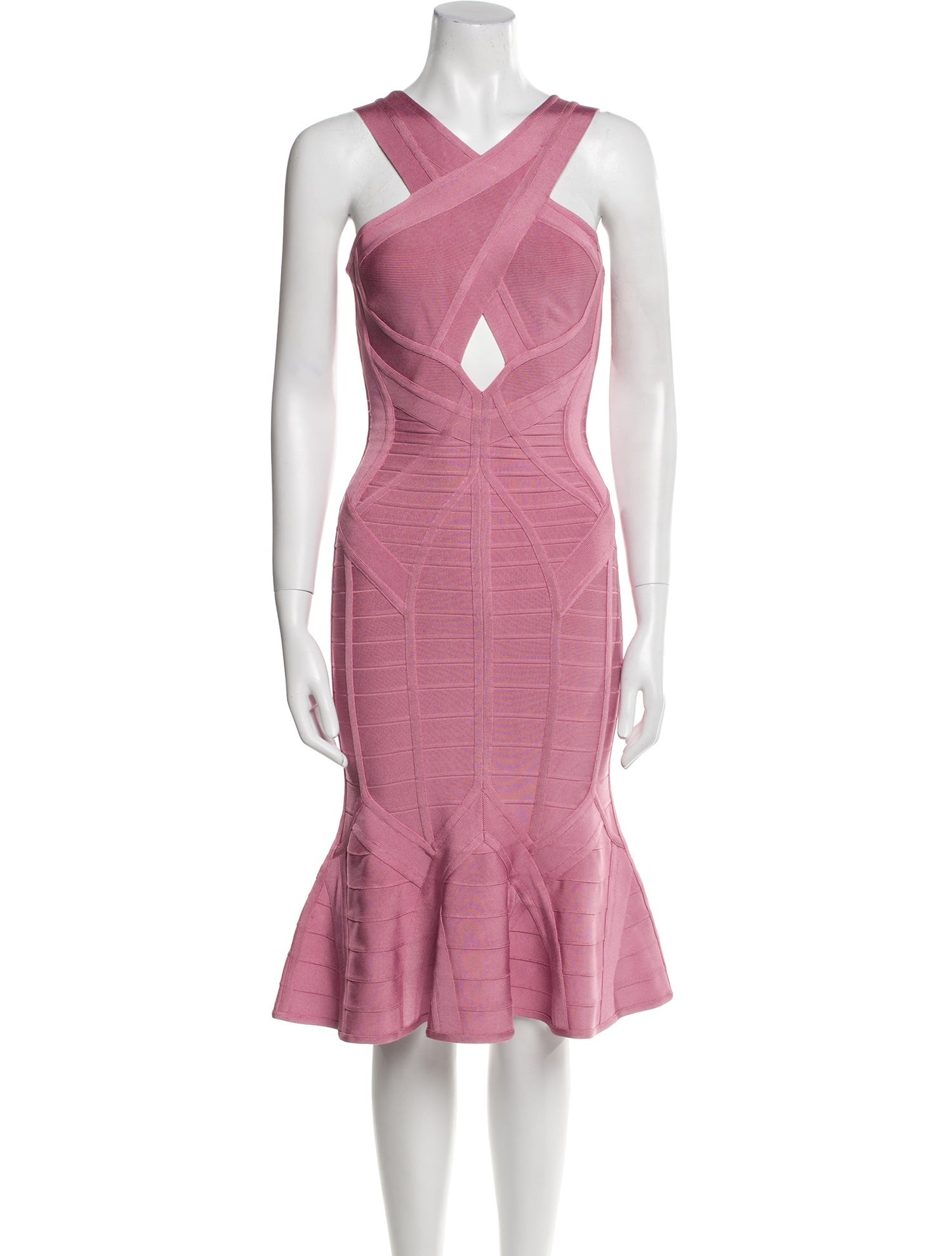 Herve Leger V-Neck Knee-Length Dress