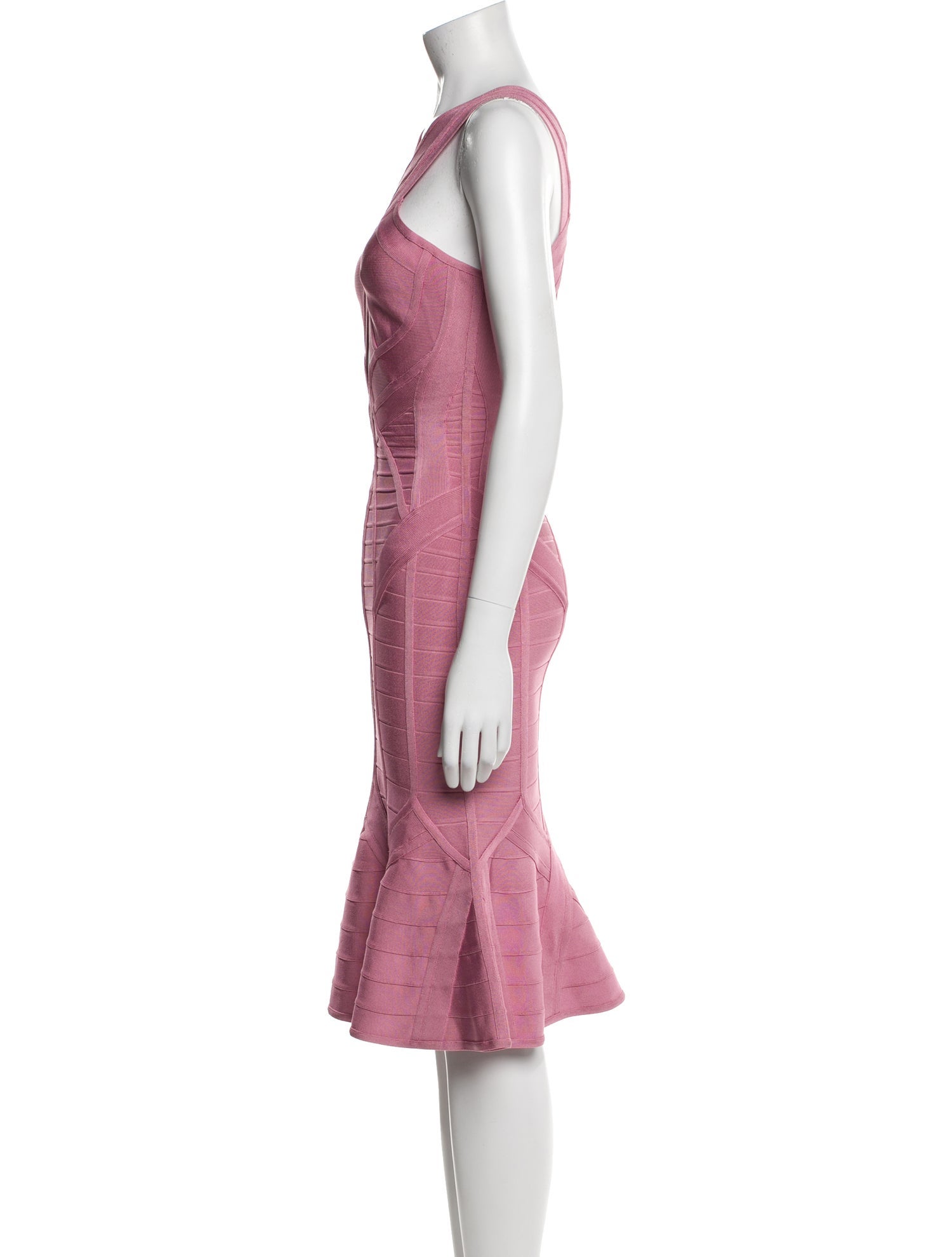 Herve Leger V-Neck Knee-Length Dress