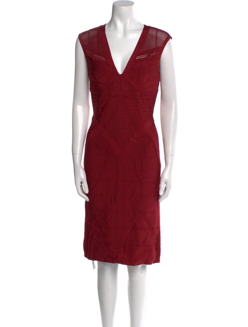 Herve Leger V-Neck Knee-Length Dress