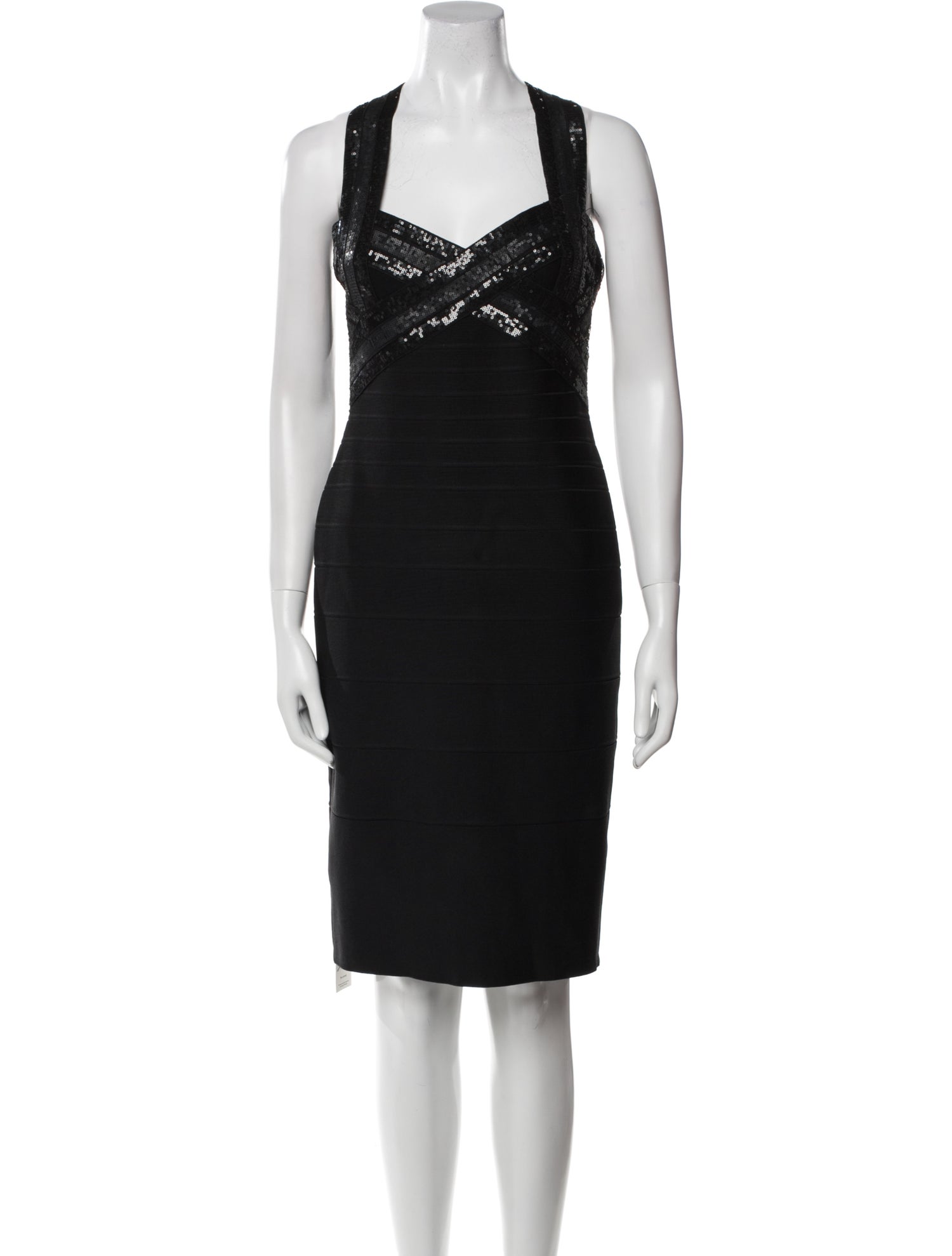 Herve Leger V-Neck Knee-Length Dress