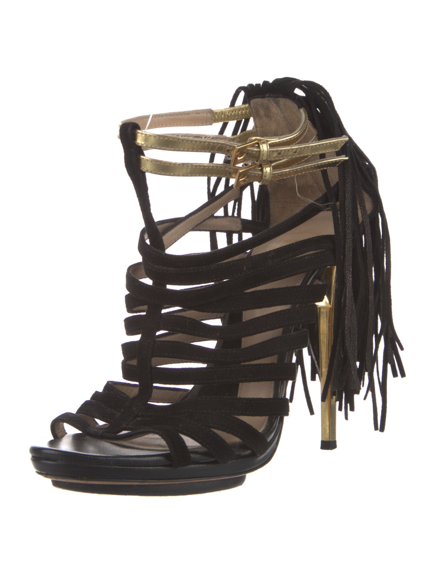 Herve Leger Suede Fringe Trim Accent Gladiator Sandals