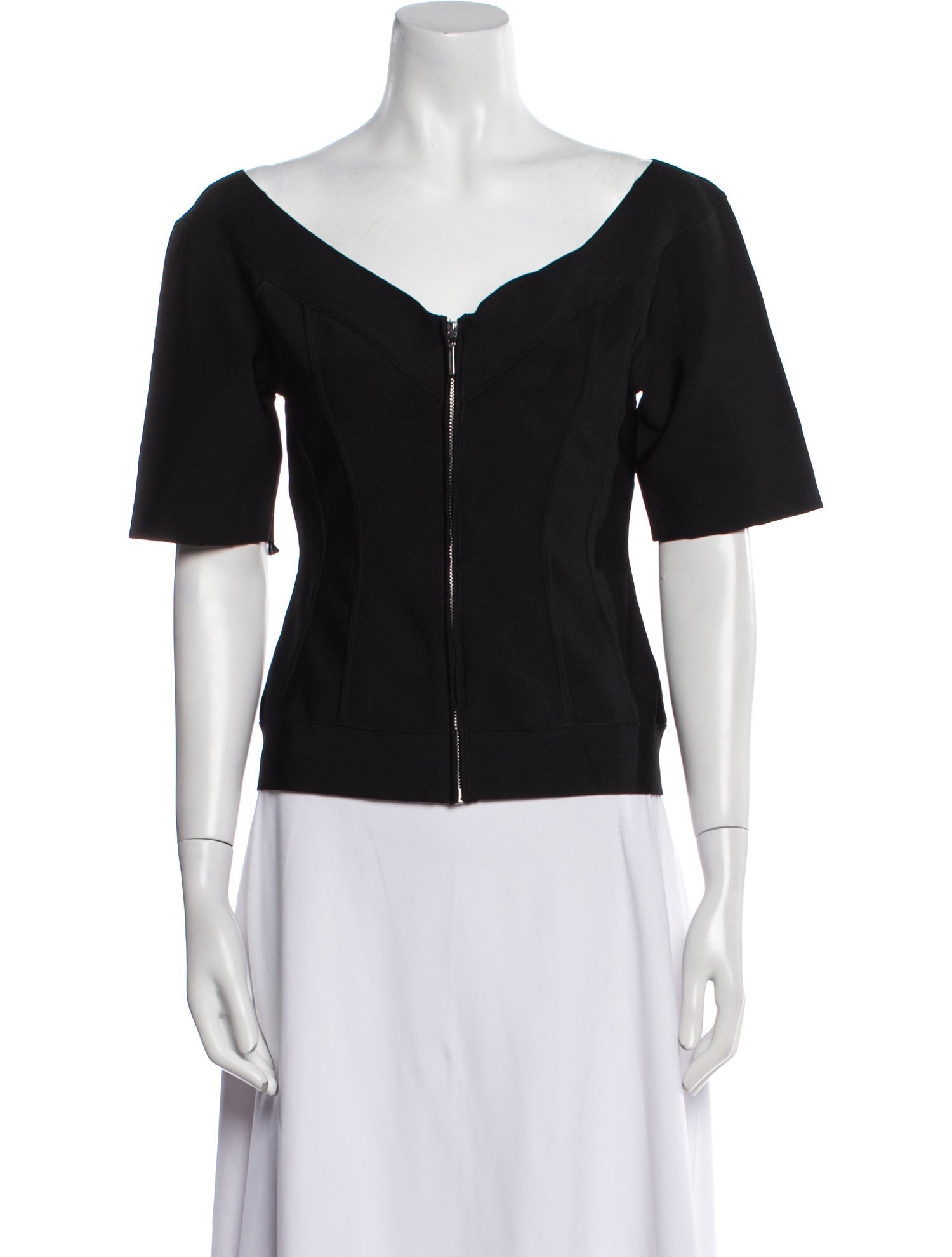 Herve Leger V-Neck Three-Quarter Sleeve Top