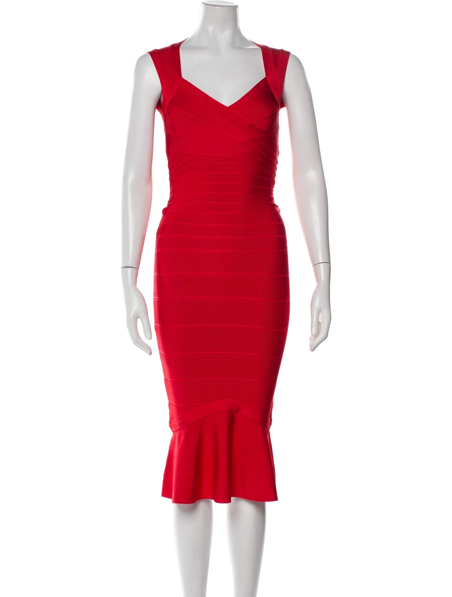 Herve Leger V-Neck Knee-Length Dress