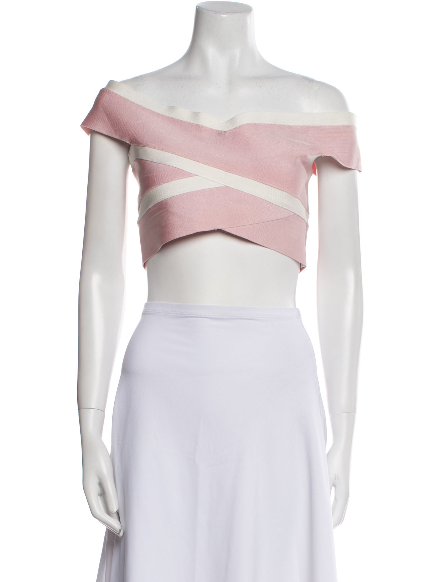 Herve Leger Off-The-Shoulder Short Sleeve Crop Top