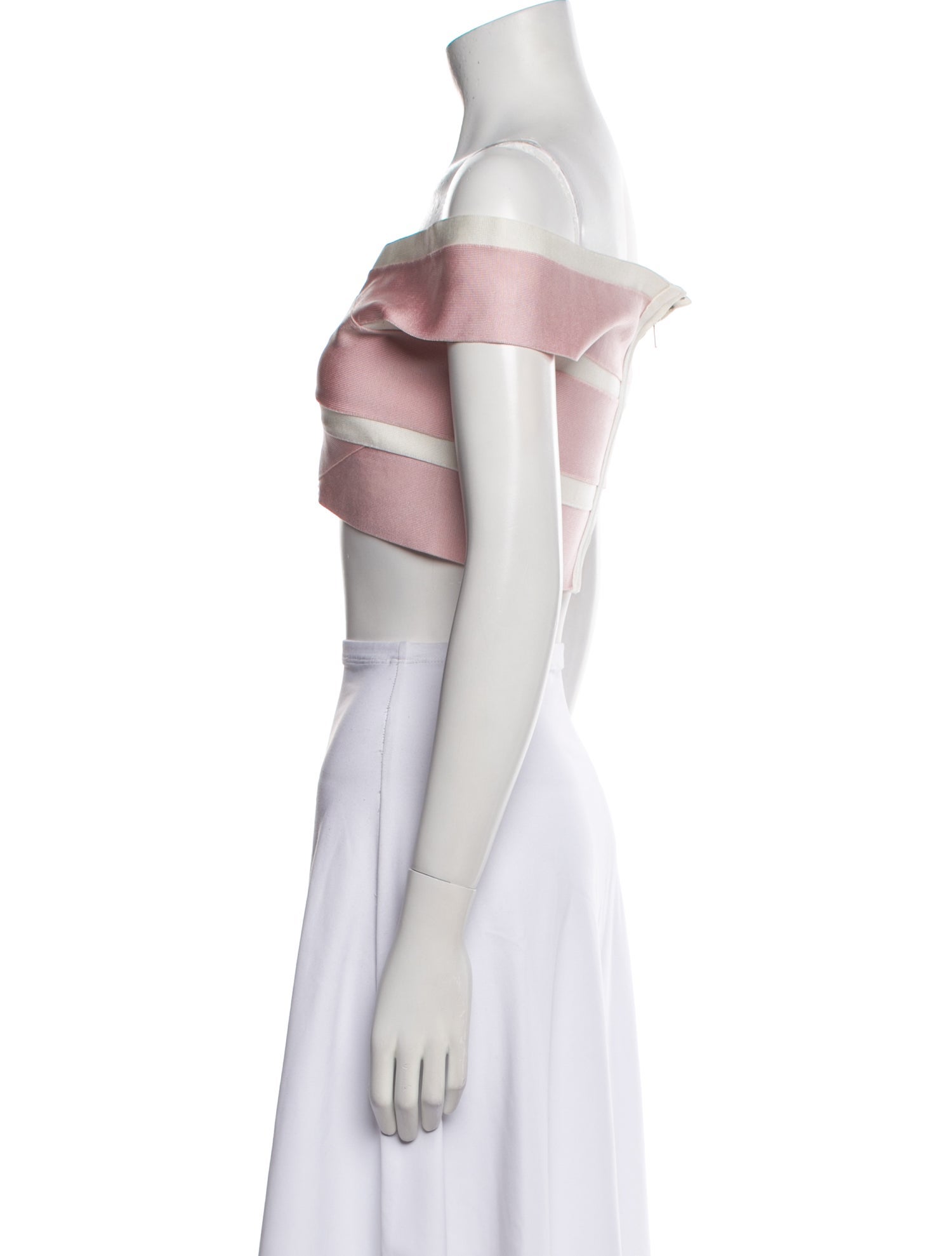 Herve Leger Off-The-Shoulder Short Sleeve Crop Top