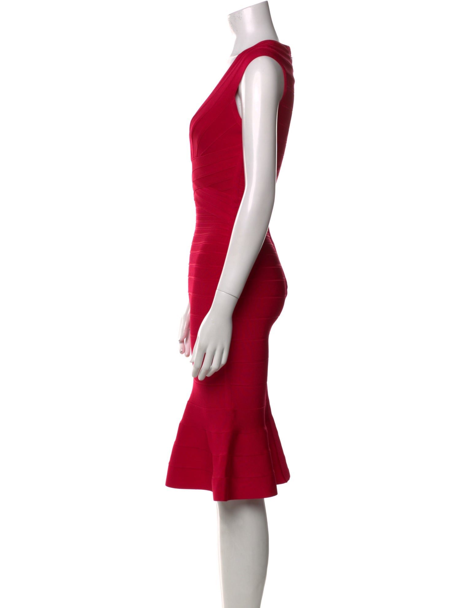 Herve Leger V-Neck Knee-Length Dress