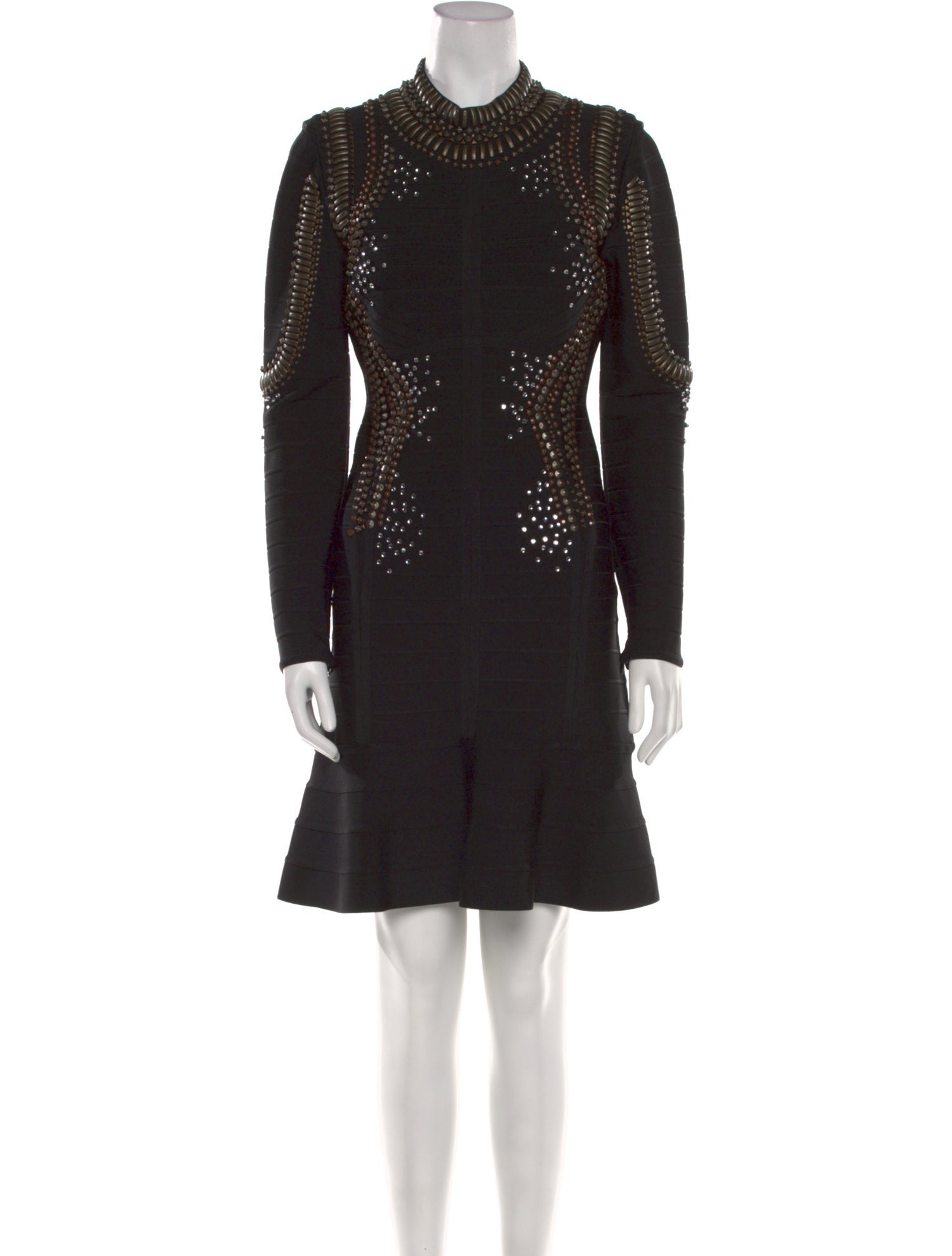 Herve Leger Mock Neck Knee-Length Dress