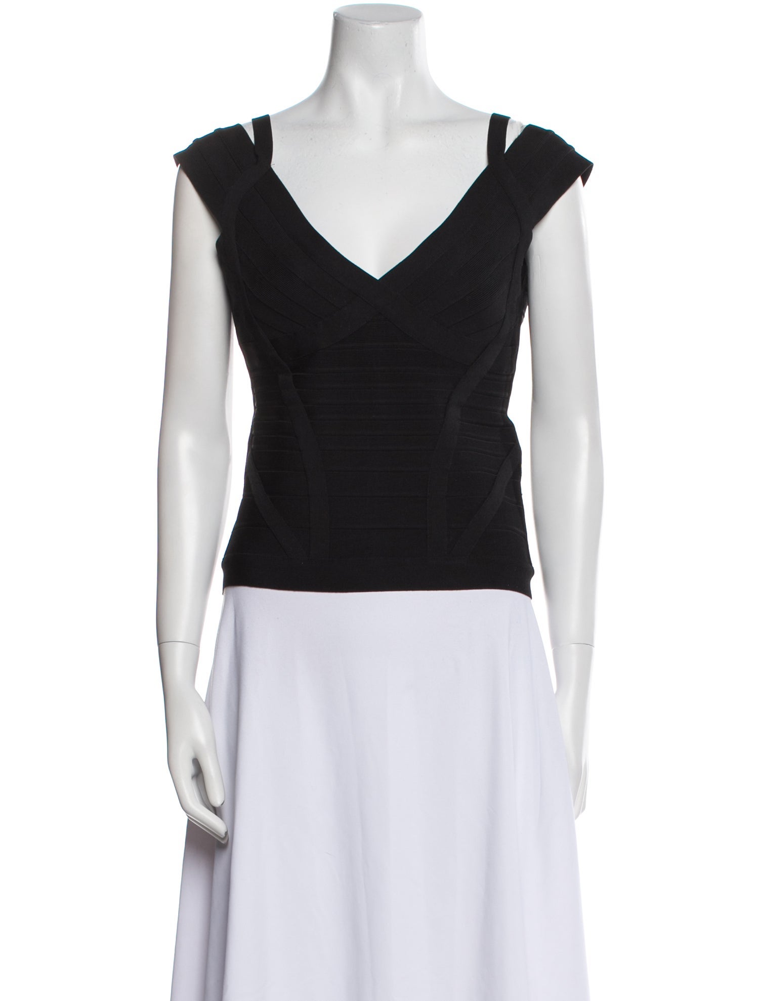 Herve Leger V-Neck Short Sleeve Top