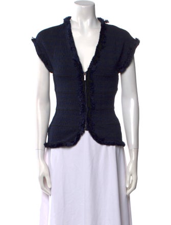 Herve Leger V-Neck Short Sleeve Crop Top