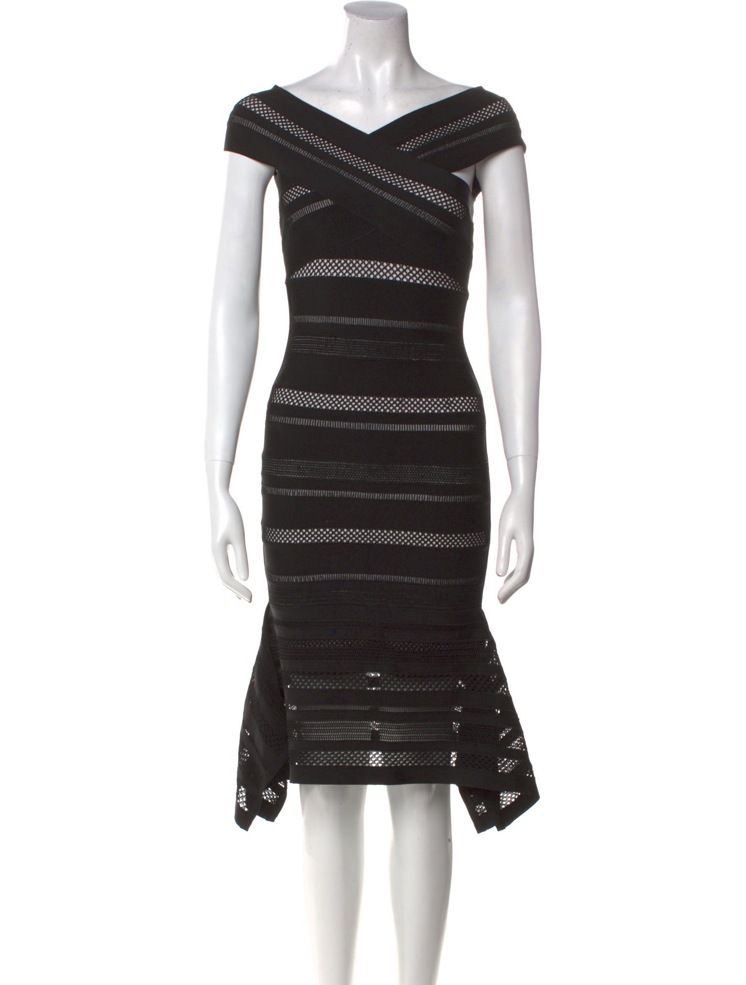 Herve Leger Striped Knee-Length Dress
