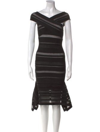 Herve Leger Striped Knee-Length Dress