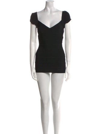 Herve Leger Square Neckline Short Sleeve Blouse