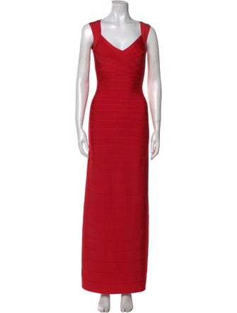 Herve Leger V-Neck Long Dress