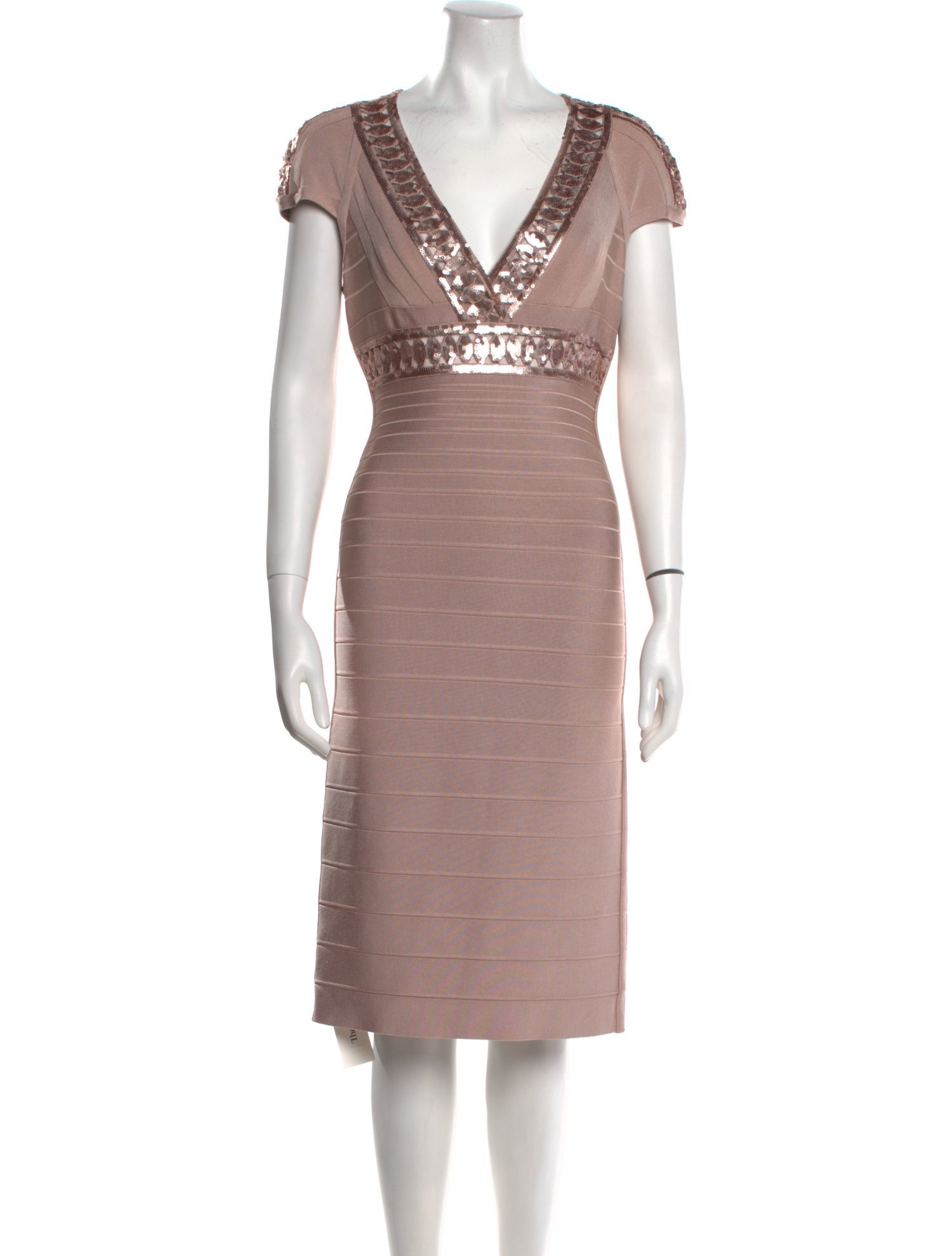 Herve Leger V-Neck Knee-Length Dress