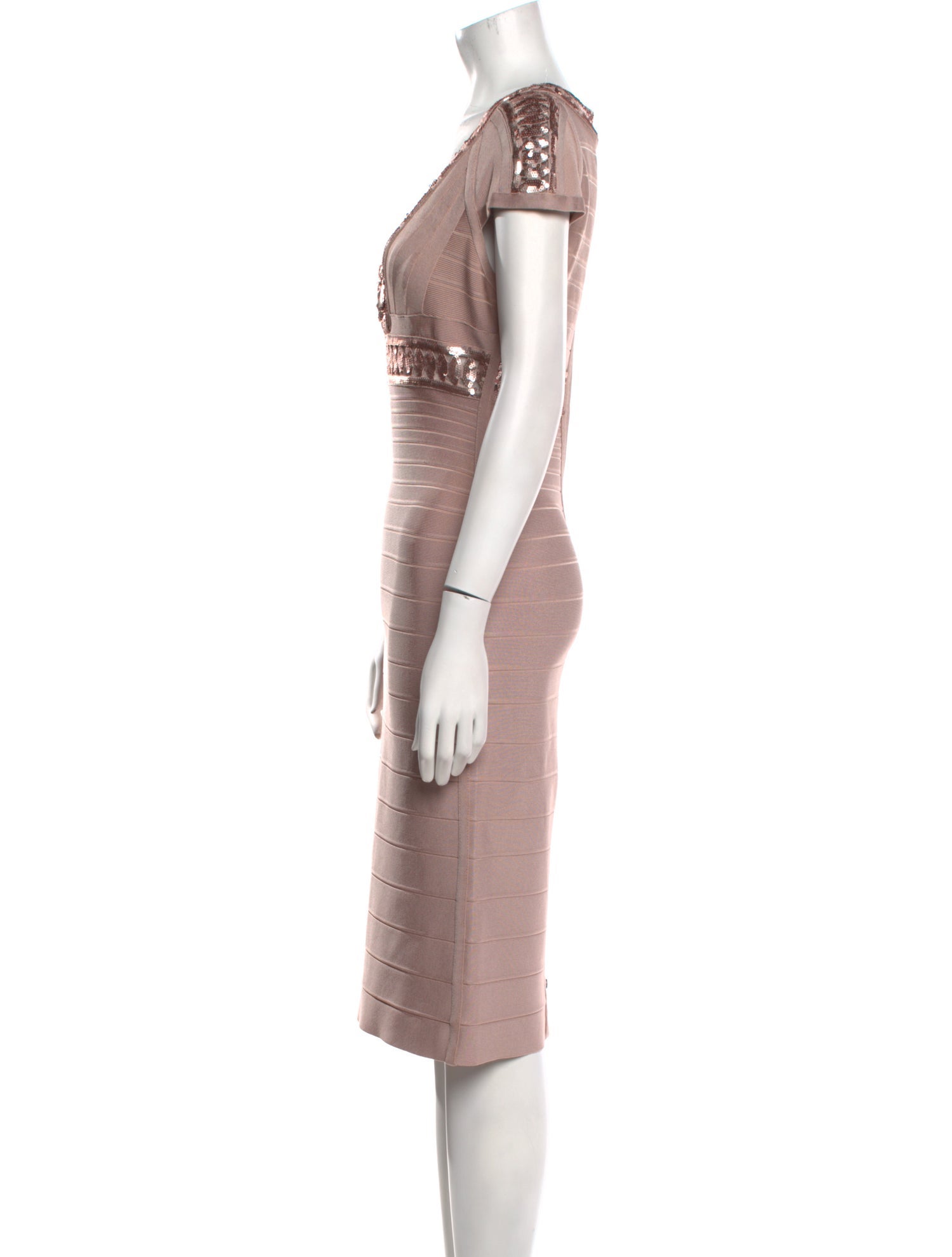 Herve Leger V-Neck Knee-Length Dress