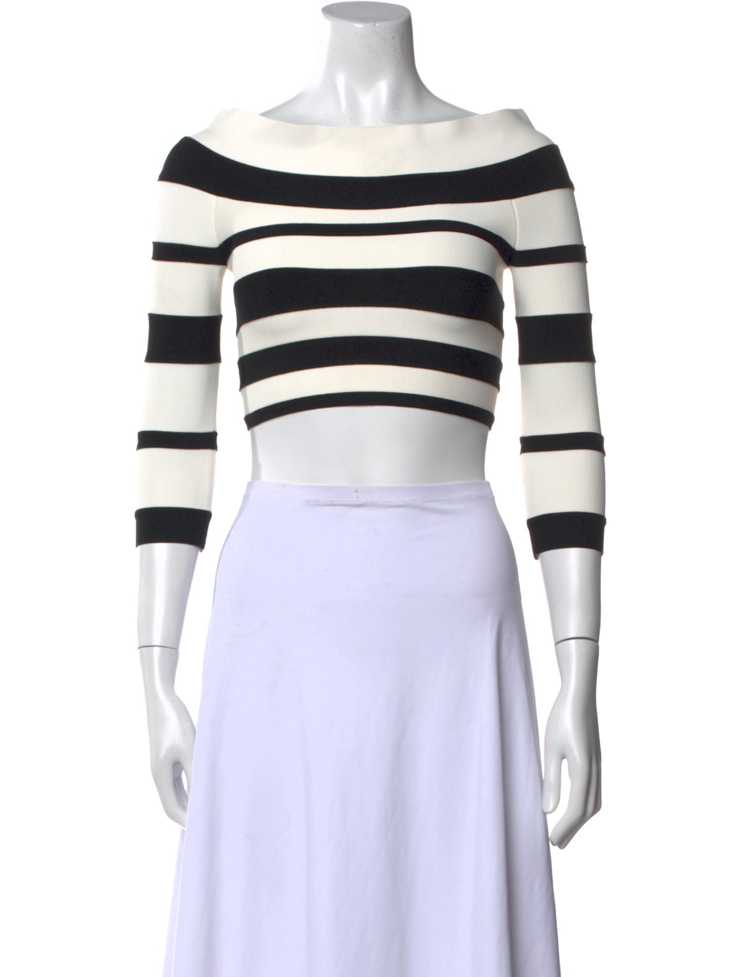 Herve Leger Striped Bateau Neckline Crop Top