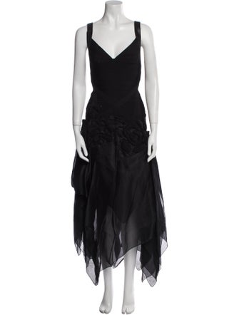 Herve Leger V-Neck Long Dress