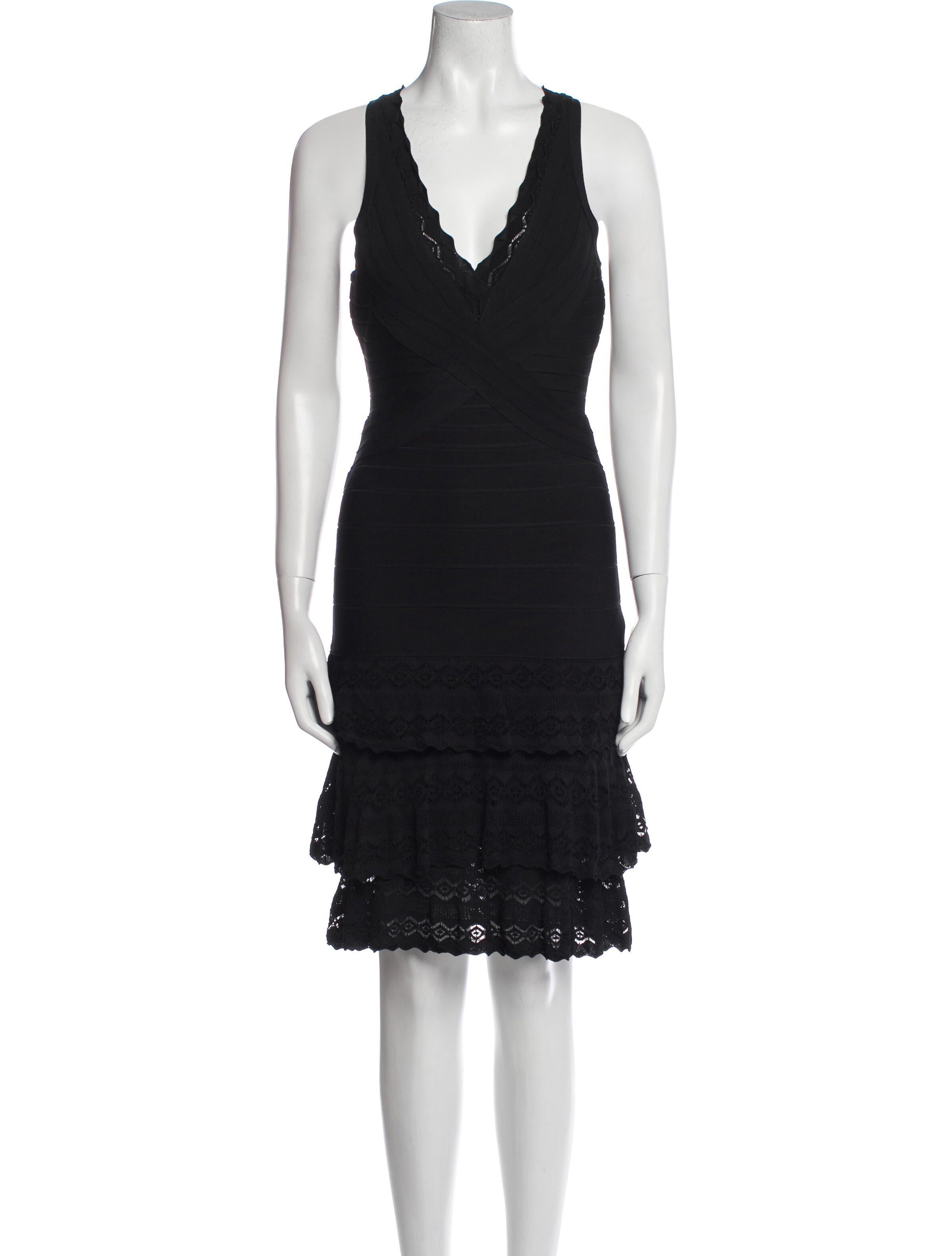 Herve Leger V-Neck Knee-Length Dress