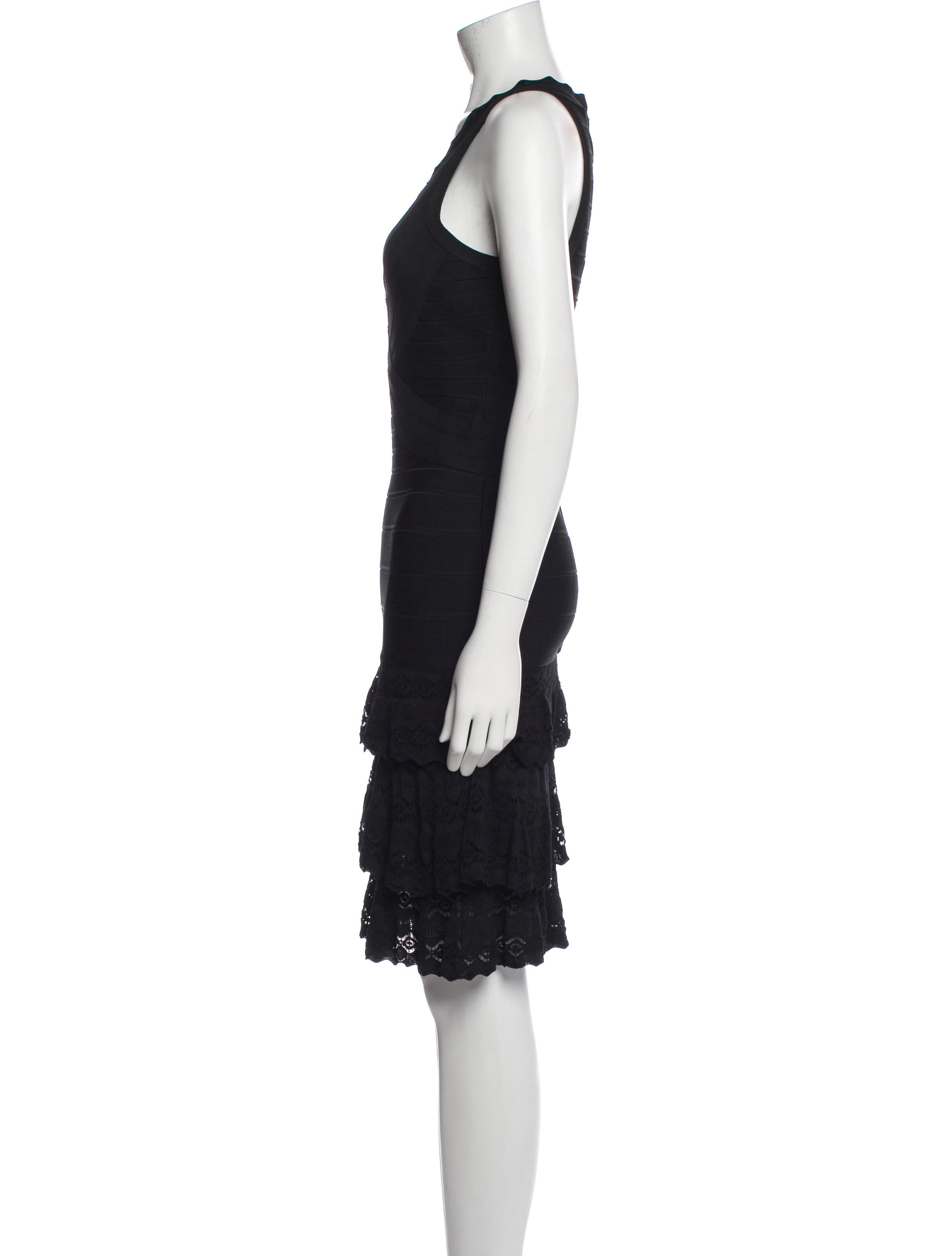 Herve Leger V-Neck Knee-Length Dress