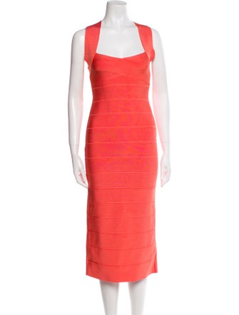 Herve Leger Square Neckline Midi Length Dress