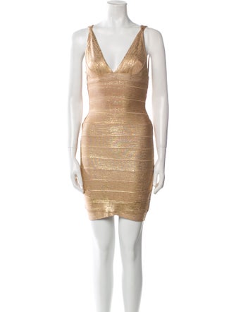 Herve Leger V-Neck Mini Dress