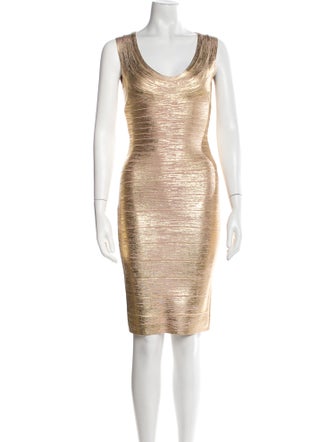 Herve Leger Scoop Neck Knee-Length Dress
