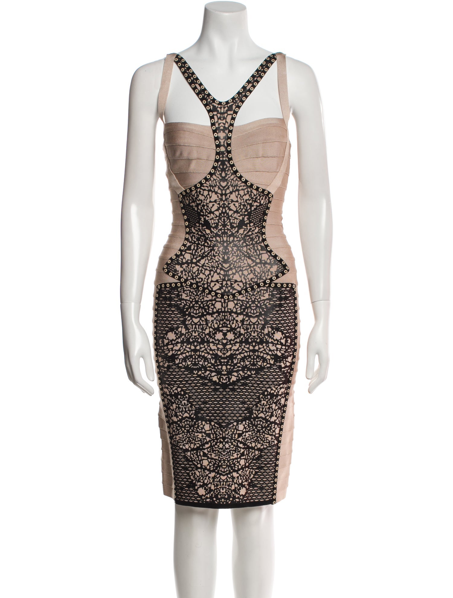 Herve Leger Lace Pattern Knee-Length Dress
