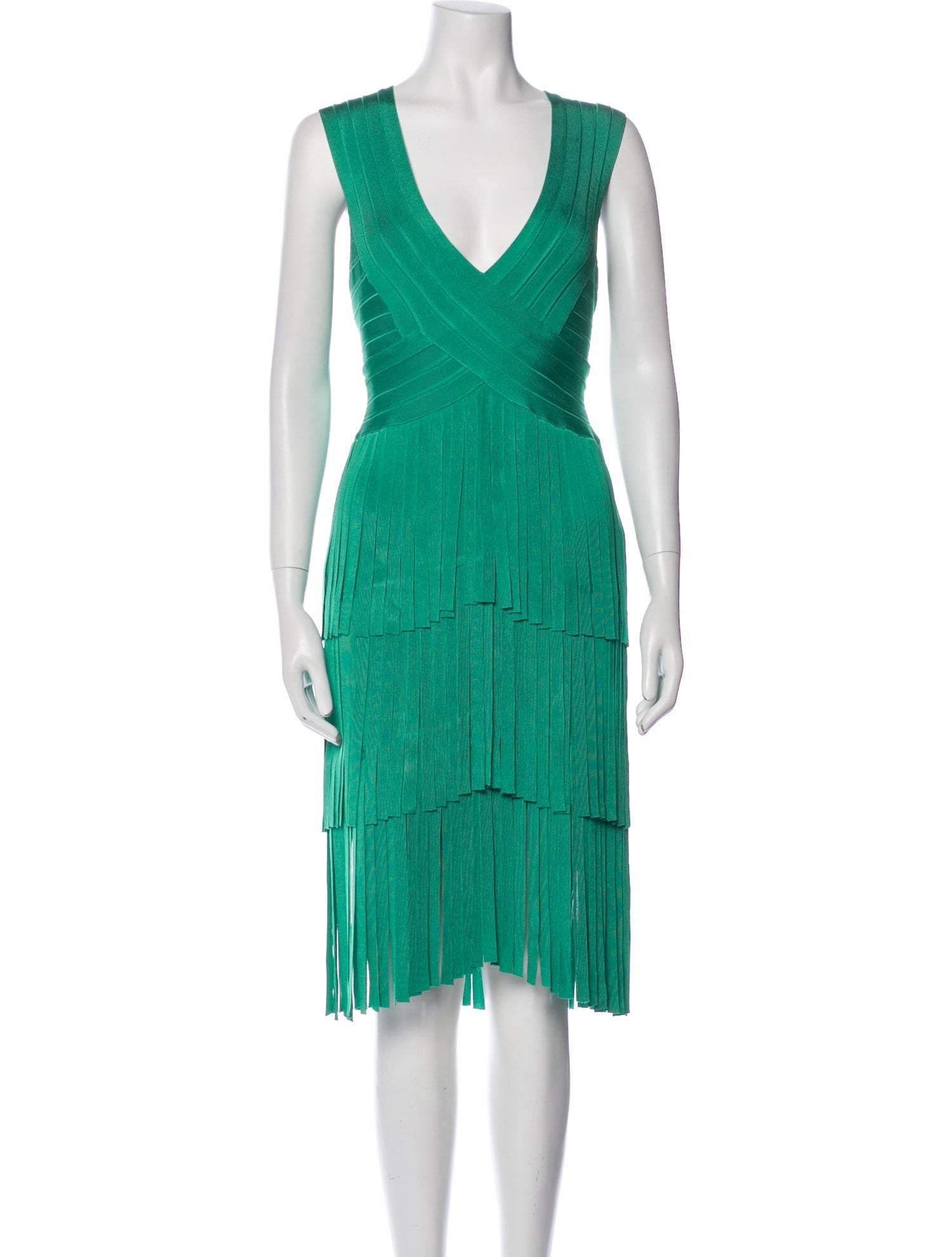 Herve Leger V-Neck Knee-Length Dress