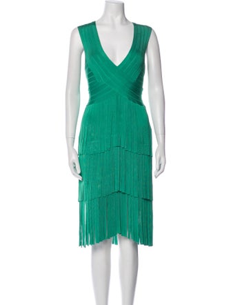 Herve Leger V-Neck Knee-Length Dress