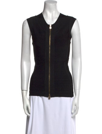 Herve Leger V-Neck Sleeveless Top