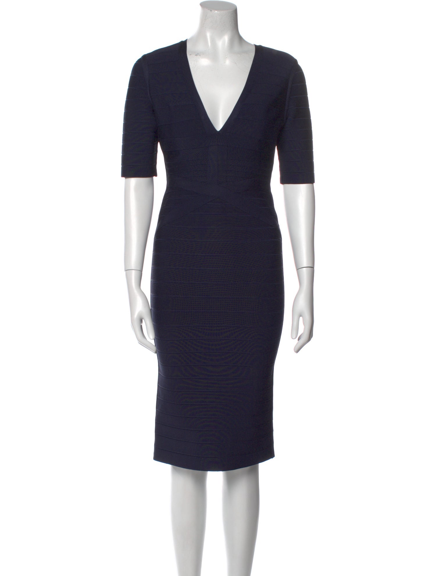 Herve Leger V-Neck Knee-Length Dress