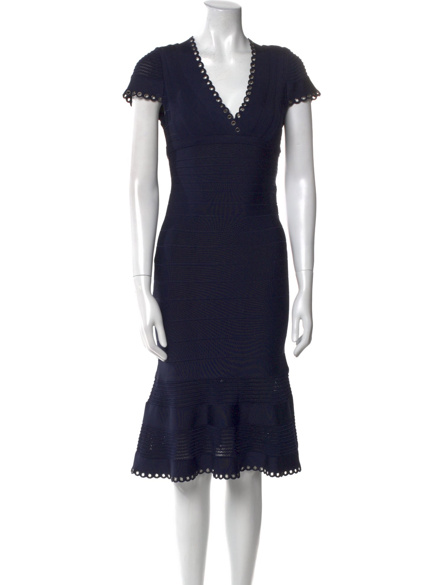 Herve Leger V-Neck Knee-Length Dress