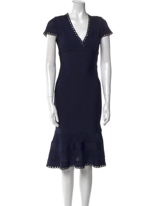 Herve Leger V-Neck Knee-Length Dress