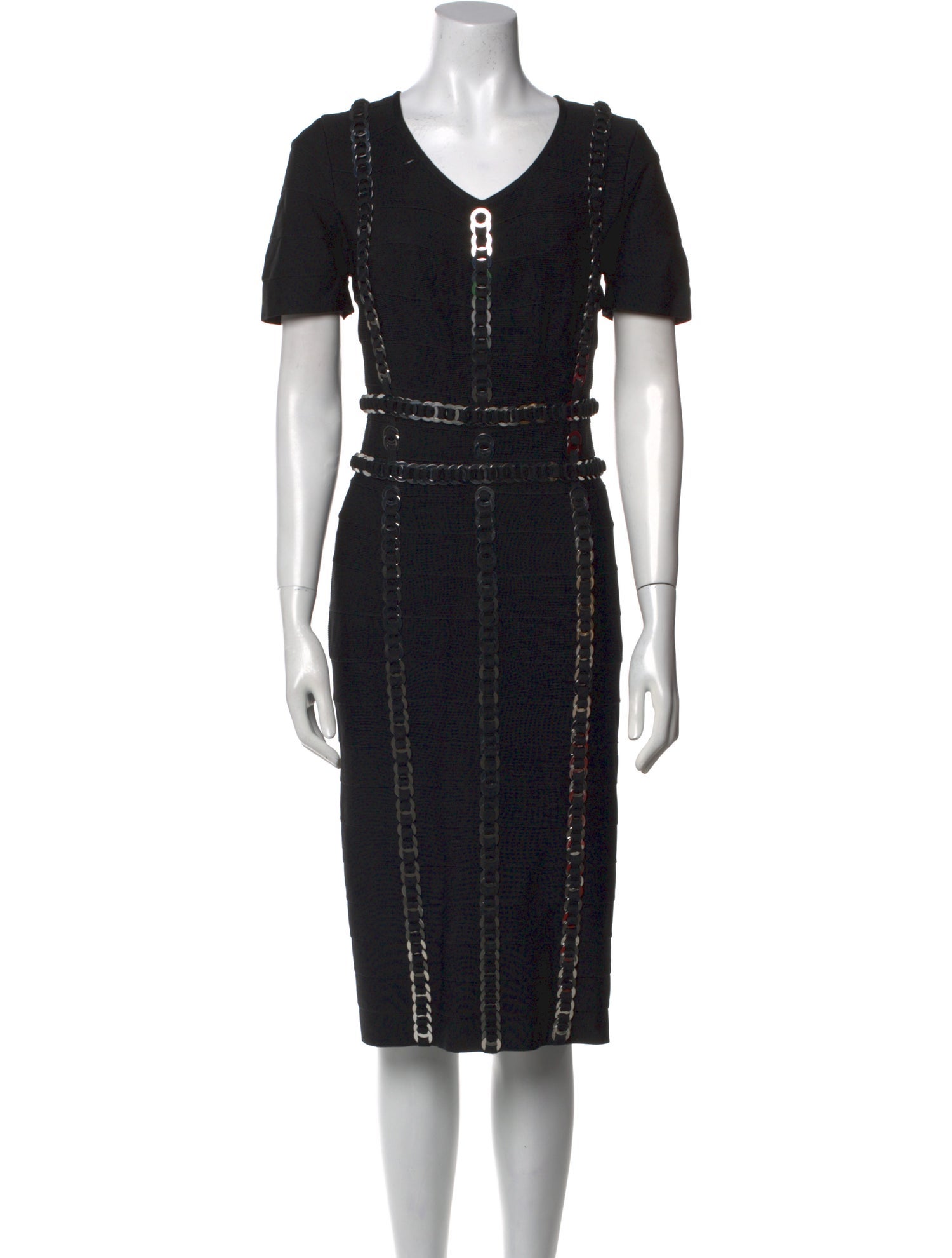 Herve Leger V-Neck Knee-Length Dress