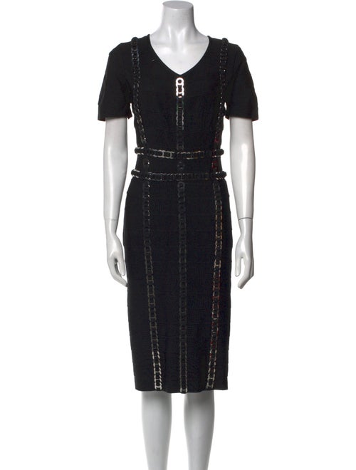 Herve Leger V-Neck Knee-Length Dress