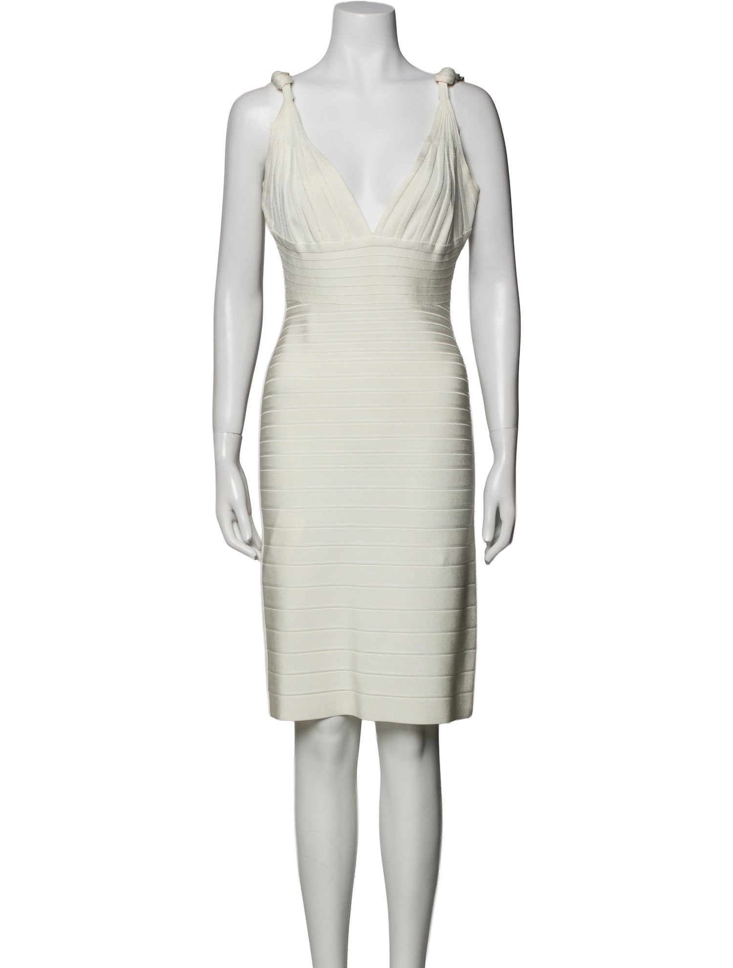 Herve Leger V-Neck Knee-Length Dress