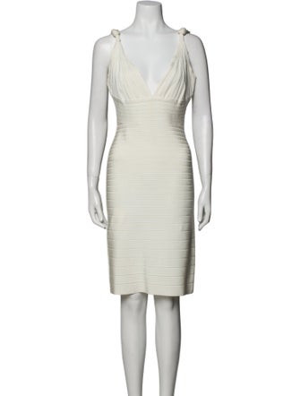 Herve Leger V-Neck Knee-Length Dress