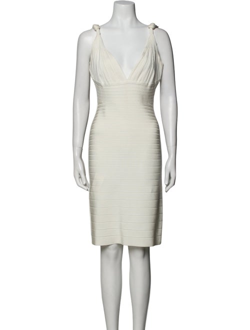 Herve Leger V-Neck Knee-Length Dress