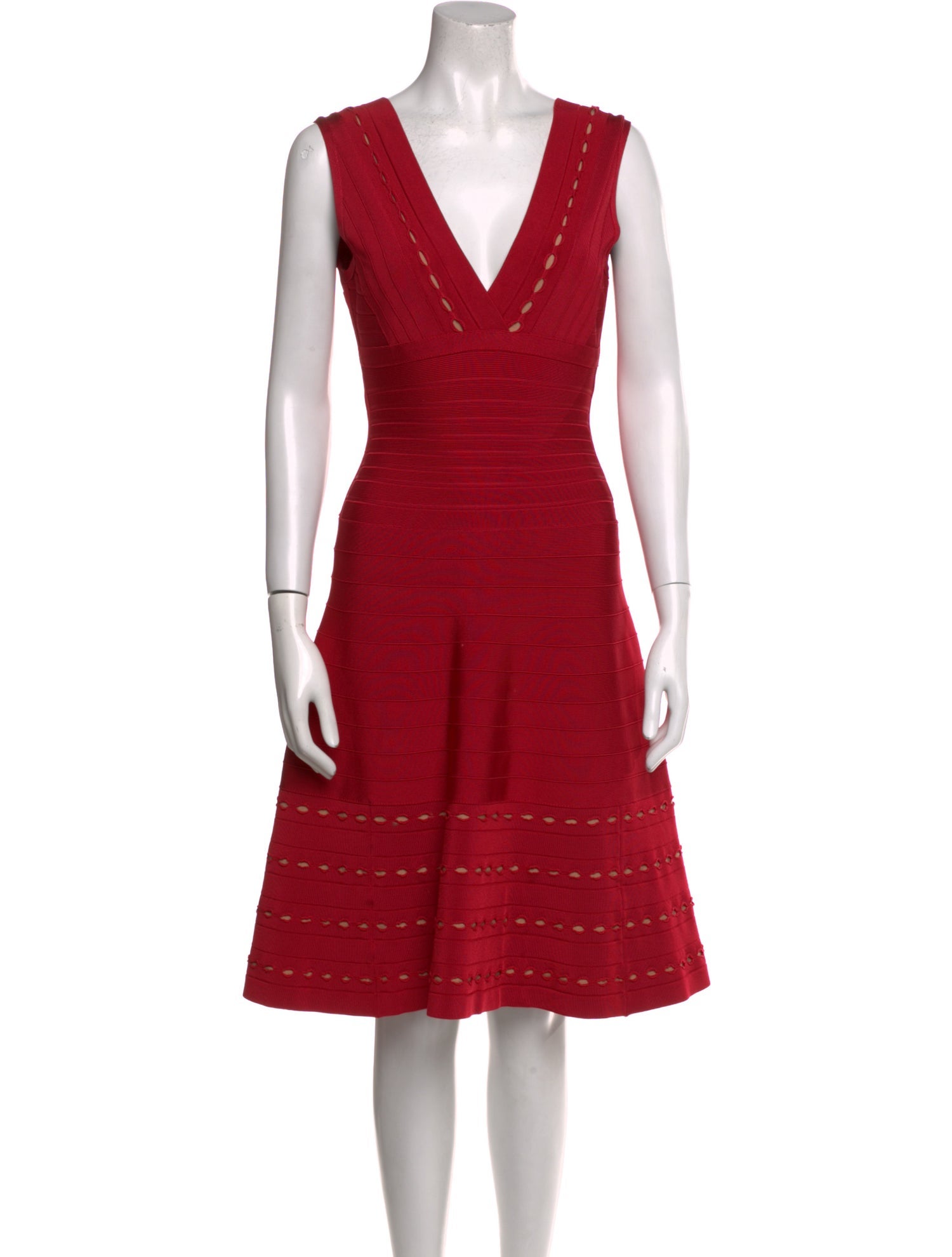 Herve Leger V-Neck Knee-Length Dress