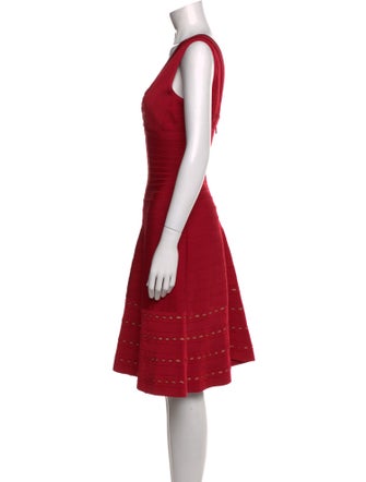 Herve Leger V-Neck Knee-Length Dress