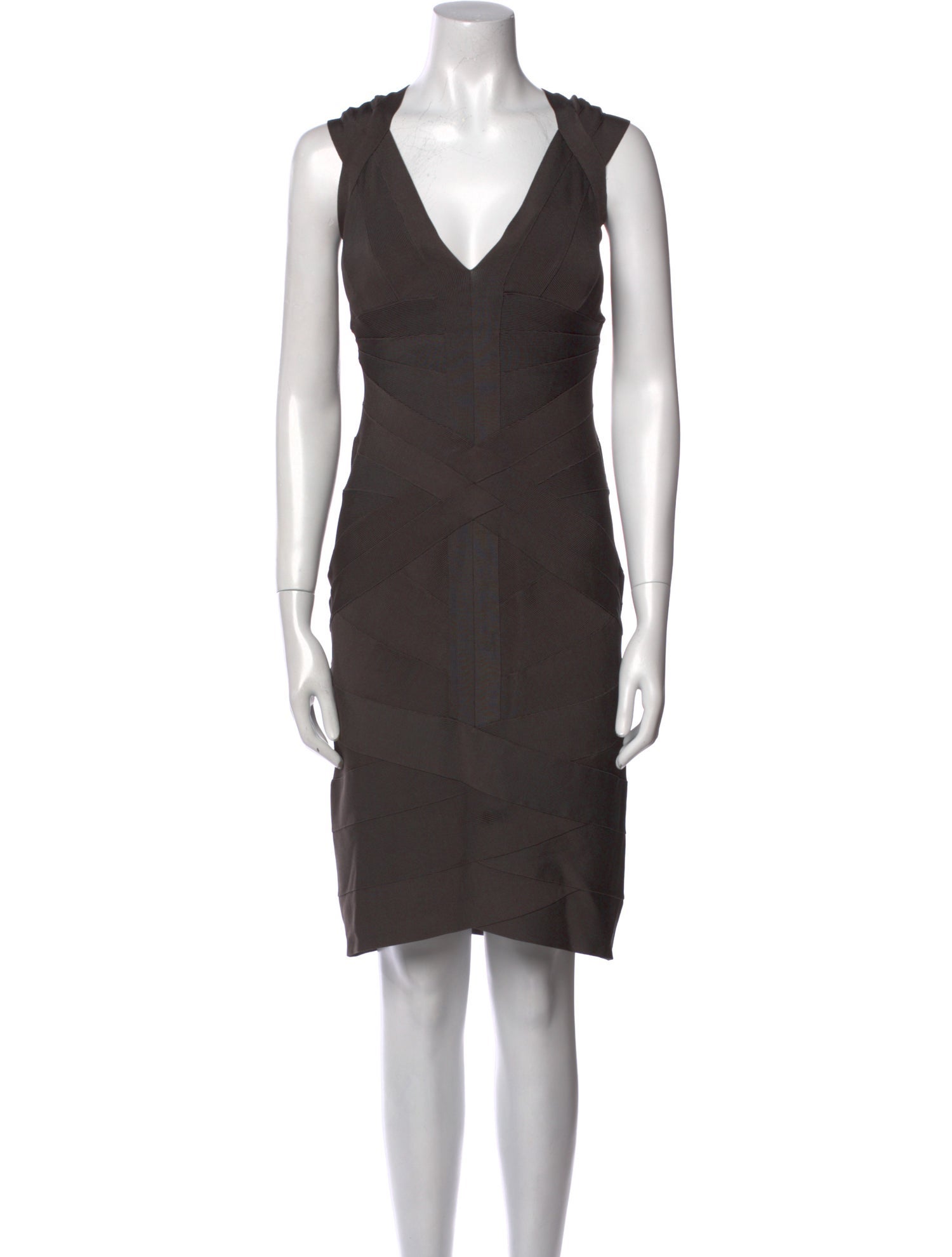 Herve Leger V-Neck Knee-Length Dress