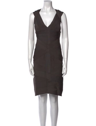 Herve Leger V-Neck Knee-Length Dress