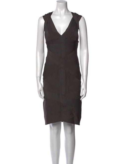 Herve Leger V-Neck Knee-Length Dress