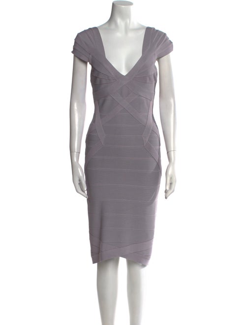 Herve Leger V-Neck Knee-Length Dress