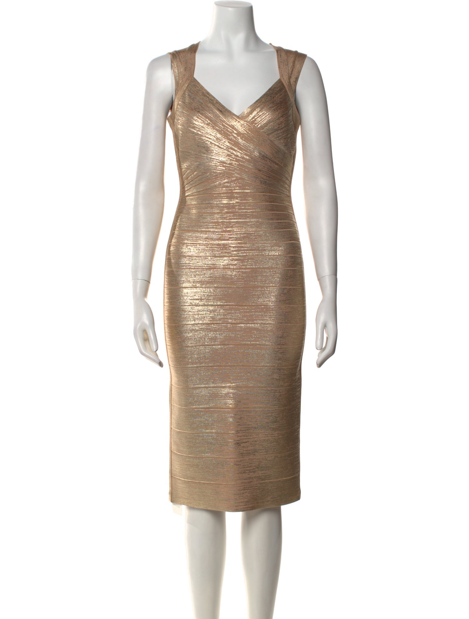 Herve Leger V-Neck Knee-Length Dress