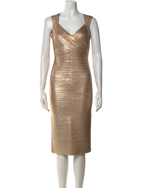 Herve Leger V-Neck Knee-Length Dress