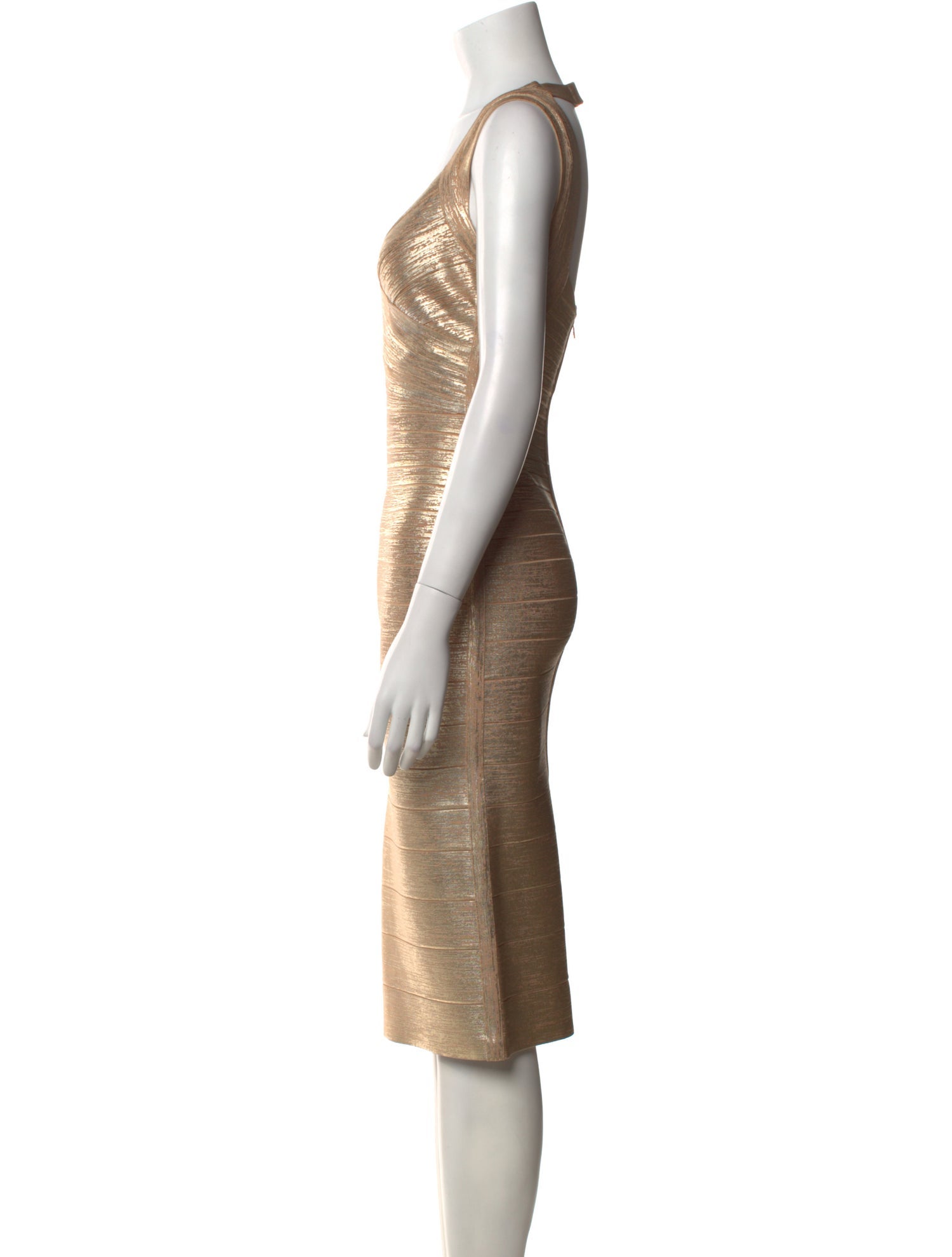 Herve Leger V-Neck Knee-Length Dress