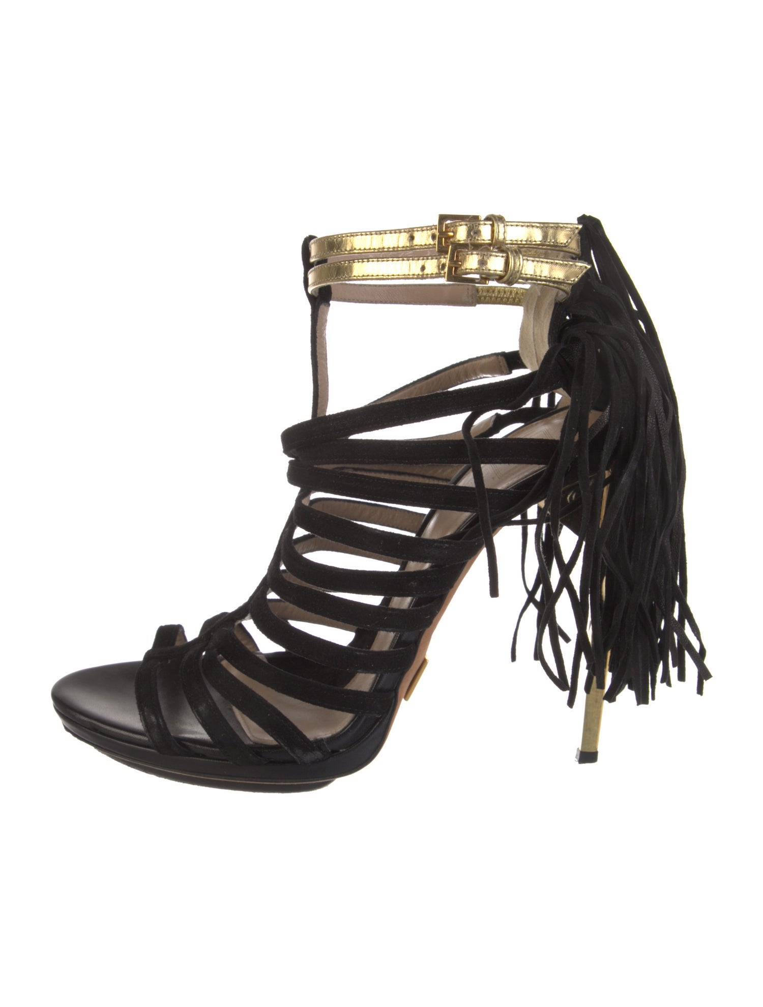 Herve Leger Suede Fringe Trim Accent T-Strap Pumps