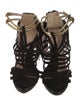 Herve Leger Suede Fringe Trim Accent T-Strap Pumps